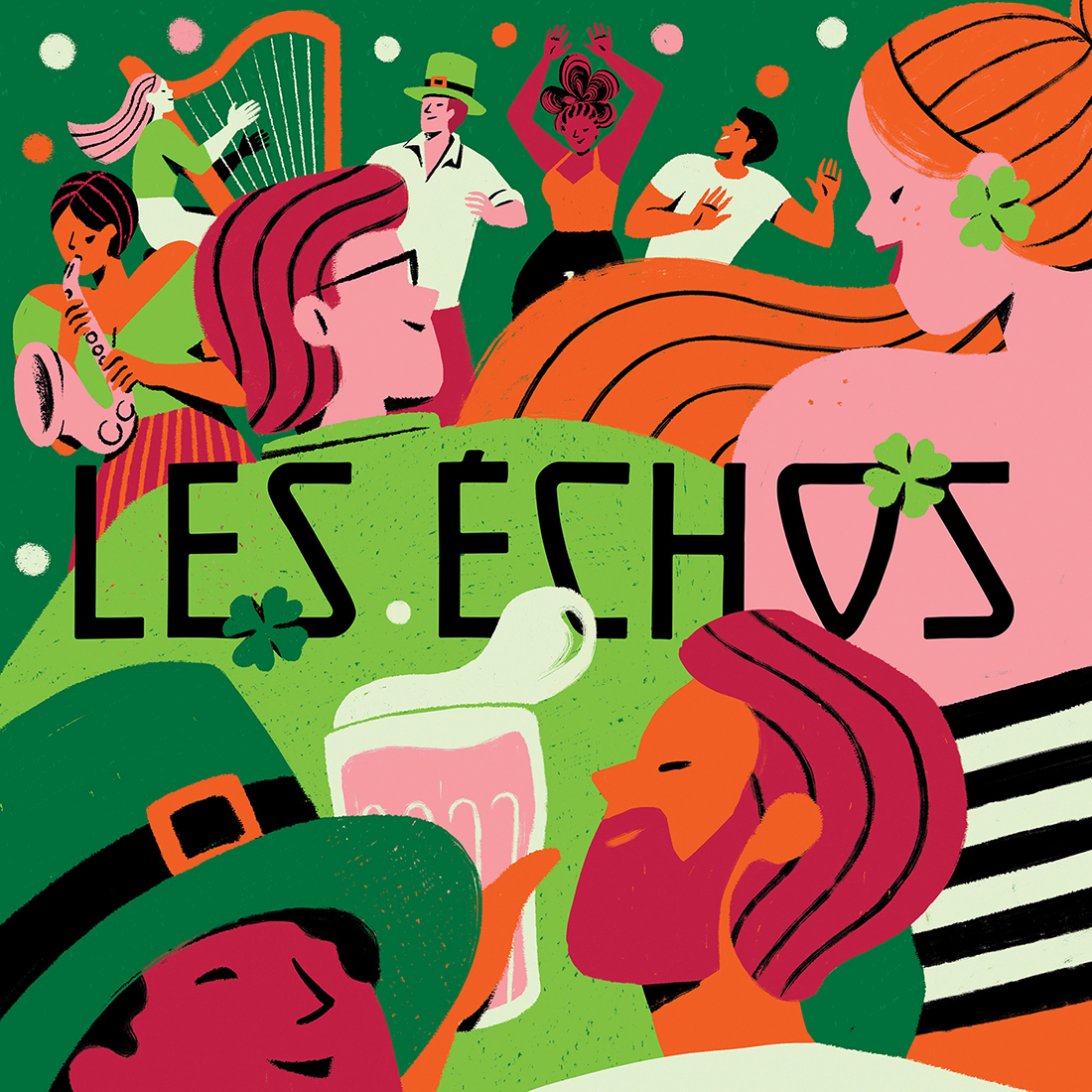 Illustration presse d'Alice Des pour "Les Echos" pour la Saint Patrick